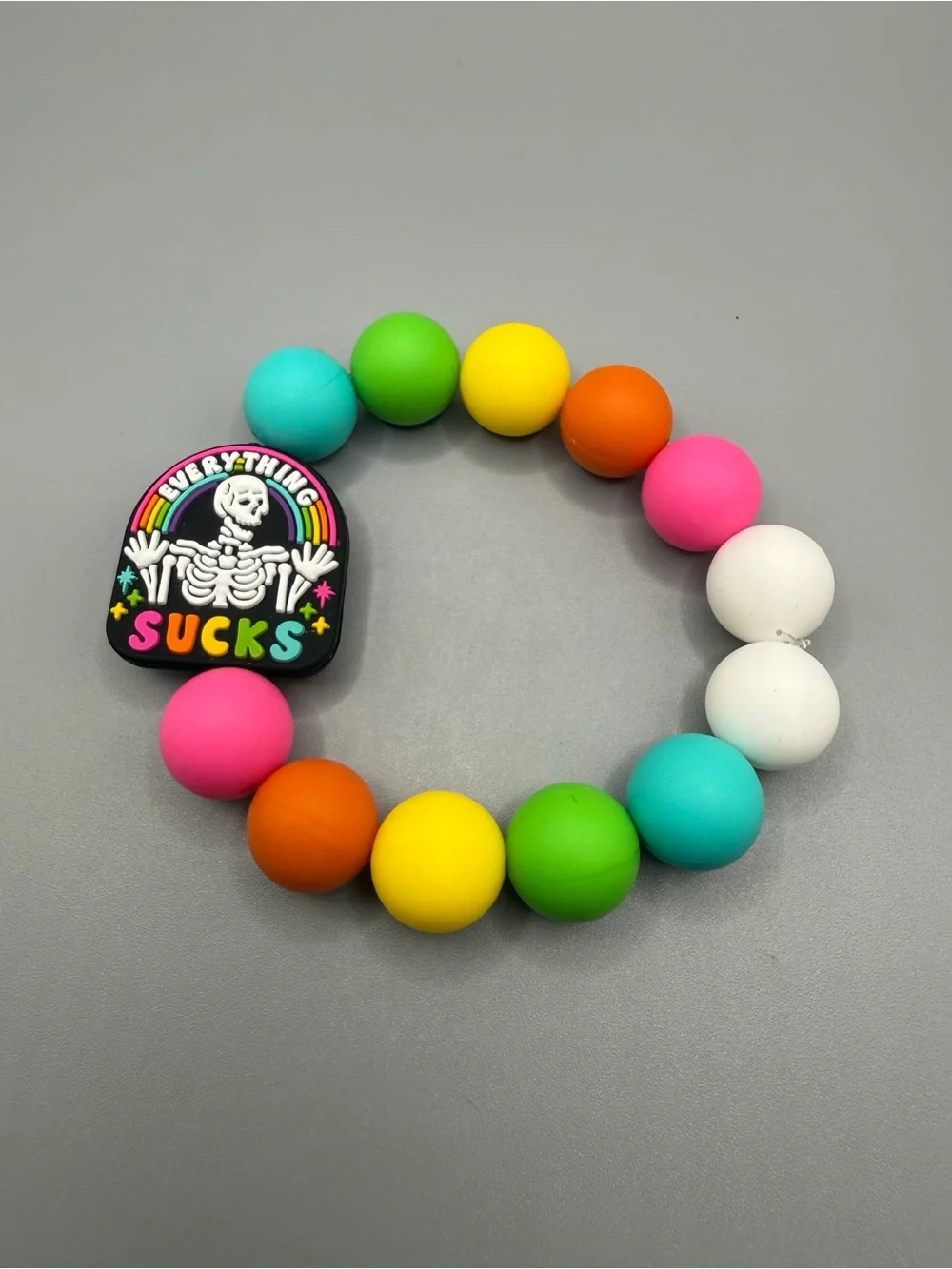 Colorful Beaded Silicone Keychain Bracelet - Handmade #K0332C